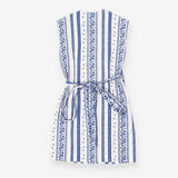 White and blue embroidered tie waist midi dress