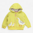 Hoodie zip up fleece lined yellow with white ducks