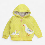 Hoodie zip up fleece lined yellow with white ducks