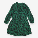 Floral Smock Dress Green Black Long Sleeve