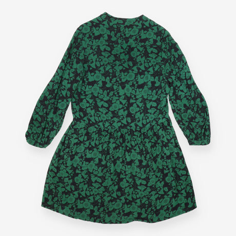Floral Smock Dress Green Black Long Sleeve