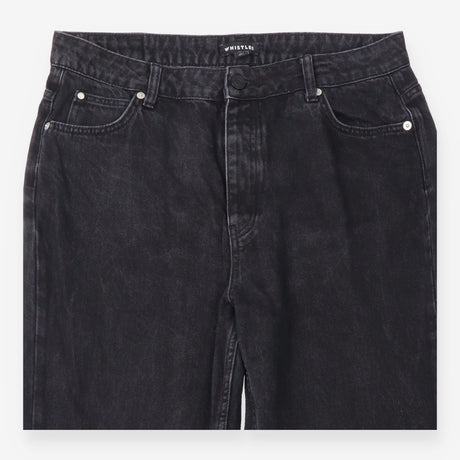 Black Washed Denim High Rise Straight Leg Jeans