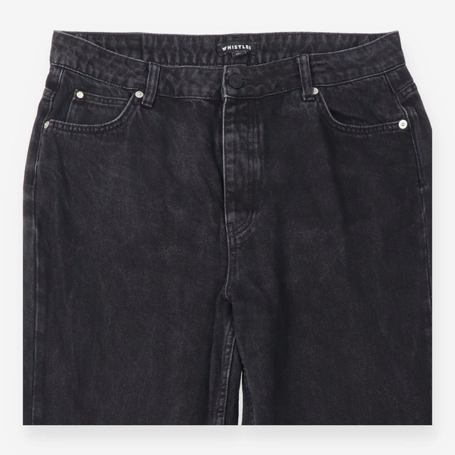 Black Washed Denim High Rise Straight Leg Jeans