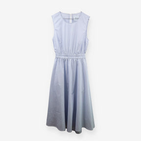 Sleeveless Blue Stripe Cotton Midi Dress