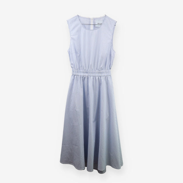 Sleeveless Blue Stripe Cotton Midi Dress