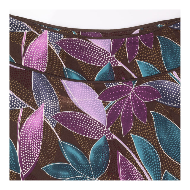 A-Line Skirt Brown Purple Botanical Floral Knee Le
