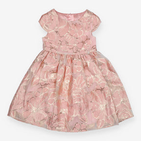 Dress Short Sleeve Pink with Gold Lined Flowers