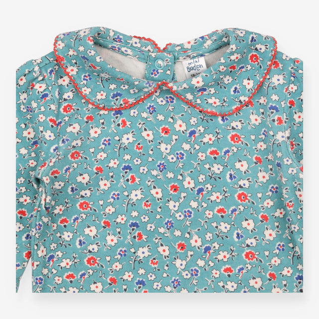 Teal Floral Collared Bodysuit