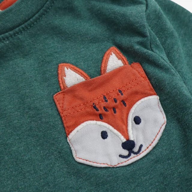 T-Shirt Long Sleeved Green Fox Pocket