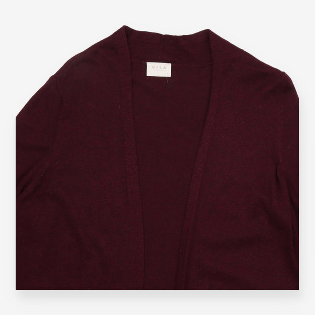 Longline Cardigan Burgundy Pointelle Knit Open Fro