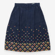 Midi Skirt Indigo Embroidered Geometric Cotton