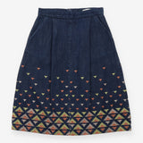 Midi Skirt Indigo Embroidered Geometric Cotton