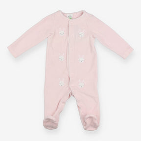 Pink velour sleepsuit with bunny faces