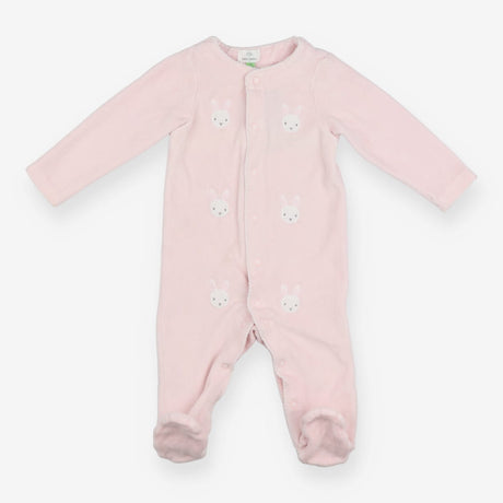 Pink velour sleepsuit with bunny faces