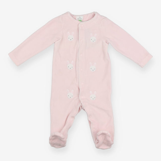Pink velour sleepsuit with bunny faces