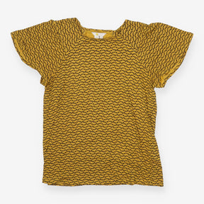 Short Sleeve Jersey Top – Mustard & Blue Fan Print