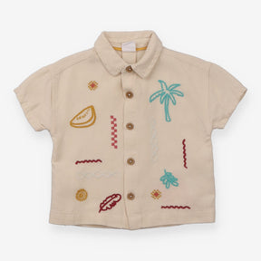 Shirt Beige Stitched Summer Appliques