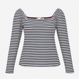 Jersey Top Navy White Stripe Square Neck Long Slee