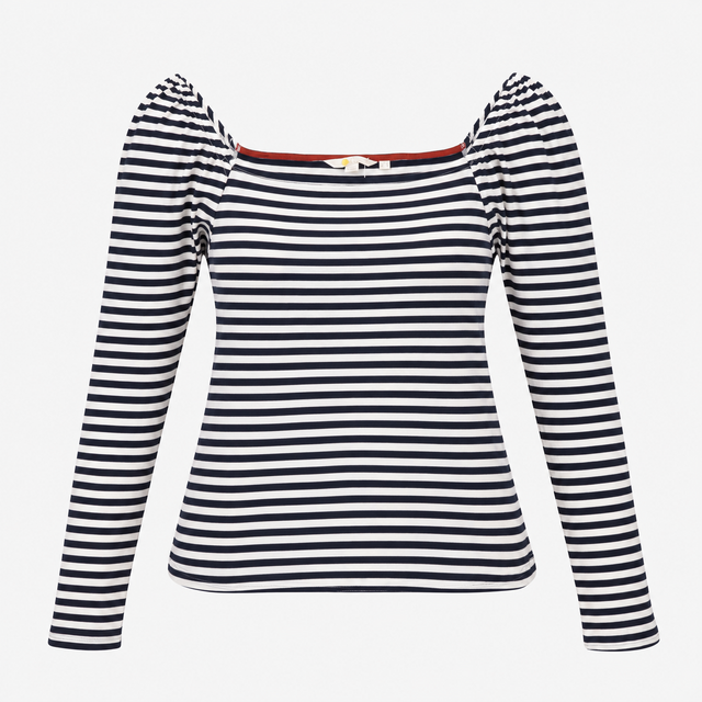 Jersey Top Navy White Stripe Square Neck Long Slee