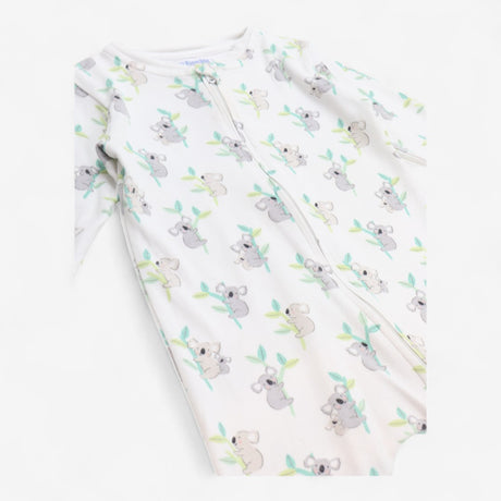 Sleepsuit zipped white koala green leaves