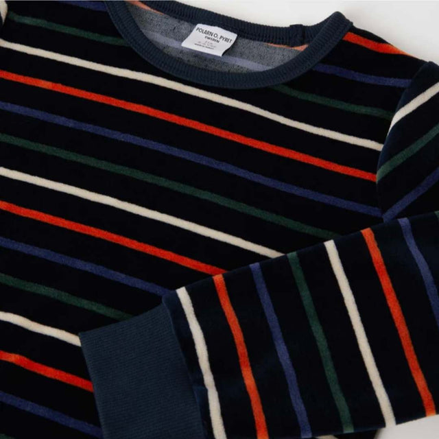 Long Sleeve Velour Striped Top Sapphire
