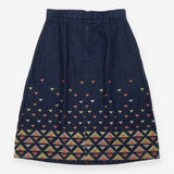 Midi Skirt Indigo Embroidered Geometric Cotton