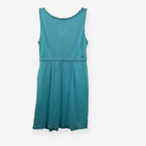 Teal Cotton V-Neck A-Line Sundress UK Pleated Midi