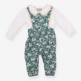 Outfit dungaree green floral with white shirt
