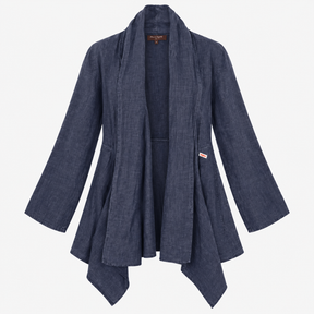 100% Linen Open Front Waterfall Cardigan Jacket Na
