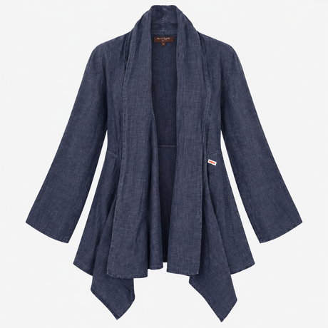 100% Linen Open Front Waterfall Cardigan Jacket Na