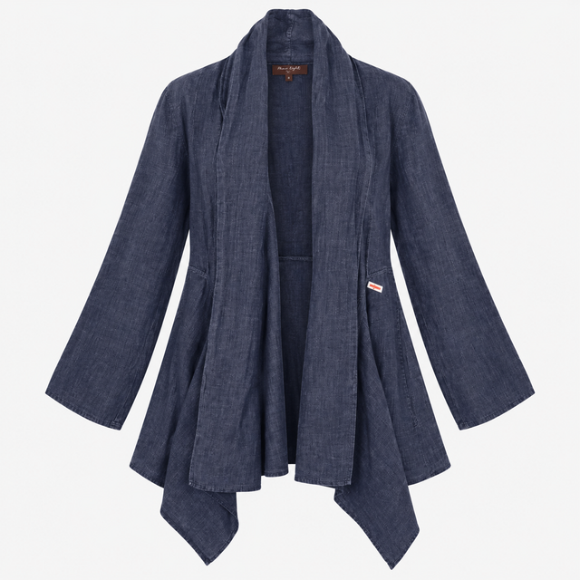 100% Linen Open Front Waterfall Cardigan Jacket Na