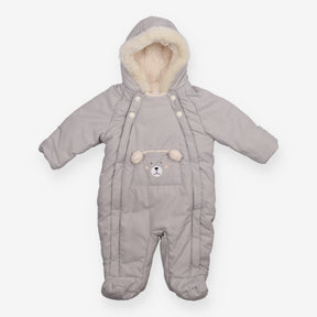 Pramsuit Grey Cream Fleece Lining Bear Pouch