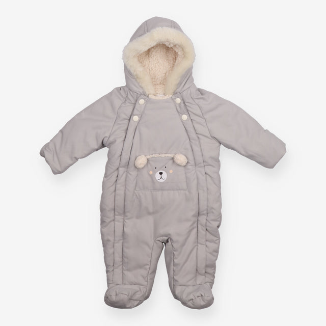 Pramsuit Grey Cream Fleece Lining Bear Pouch