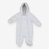 Blue fleece pramsuit with polar bear faces