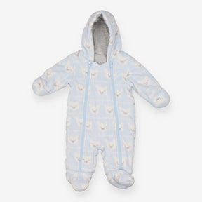 Blue fleece pramsuit with polar bear faces