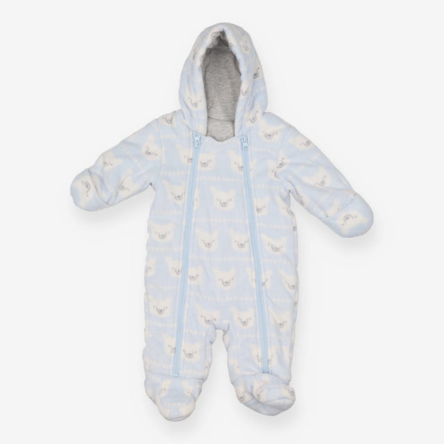Blue fleece pramsuit with polar bear faces