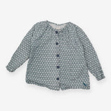 Blouse LS blue pattern buttons