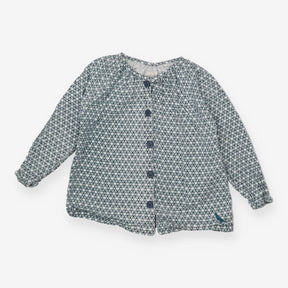 Blouse LS blue pattern buttons