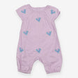 Purple romper with embroidered flowers