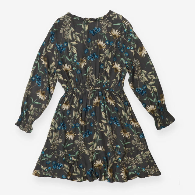 Dress Grey with blue and green florals long sleeve