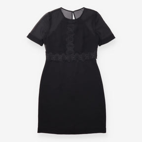 Dress Mini Shauna Lace Trim Sheer Overlay Black