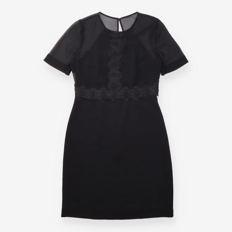 Dress Mini Shauna Lace Trim Sheer Overlay Black