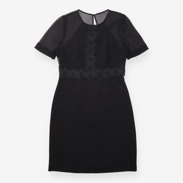 Dress Mini Shauna Lace Trim Sheer Overlay Black
