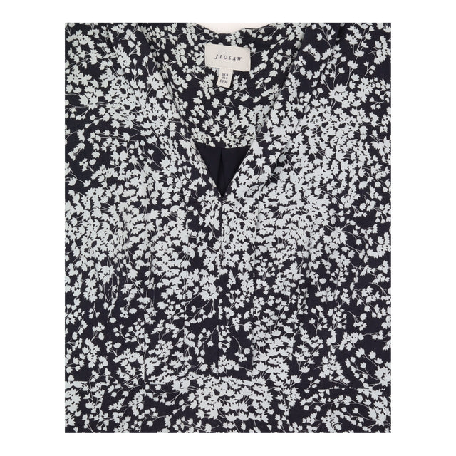 Black White Floral Ditsy Print Short Sleeve V-Neck