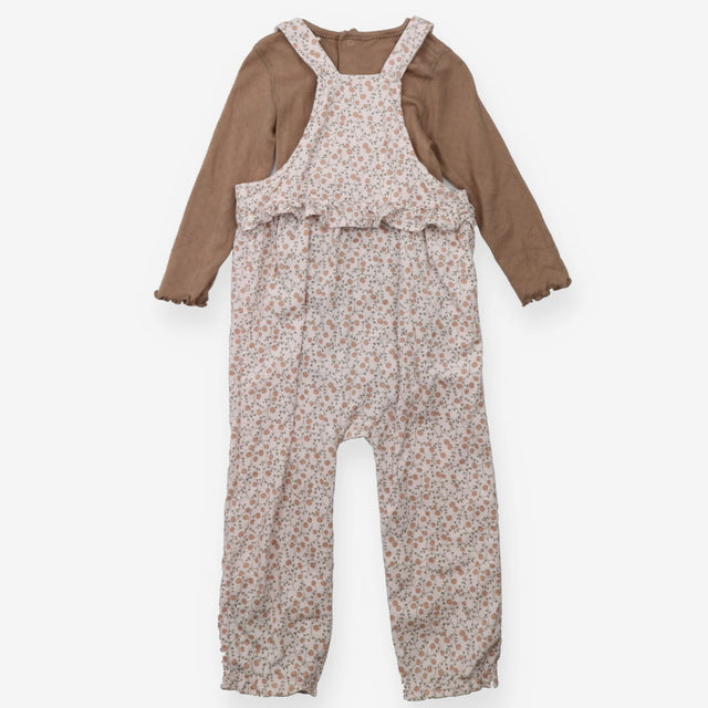 Cord Dungaree Light Pink Floral pattern and Brown 