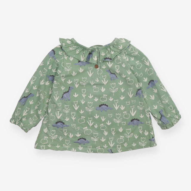 Top Long Sleeve Dinosaur Print Soft Green