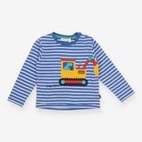 Tee blue white stripe yellow digger green dino 