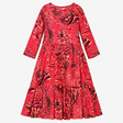 Maxi Dress Pink Abstract Print Tiered Long Sleeve