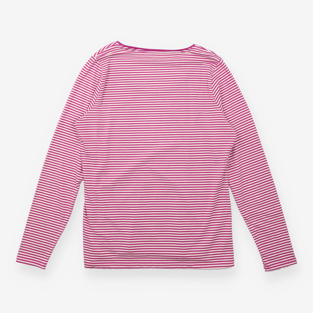 Magenta Striped Scoop Neck Long Sleeve Top