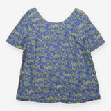Top Blue Yellow Tiger Palm Print 100% Linen Short 
